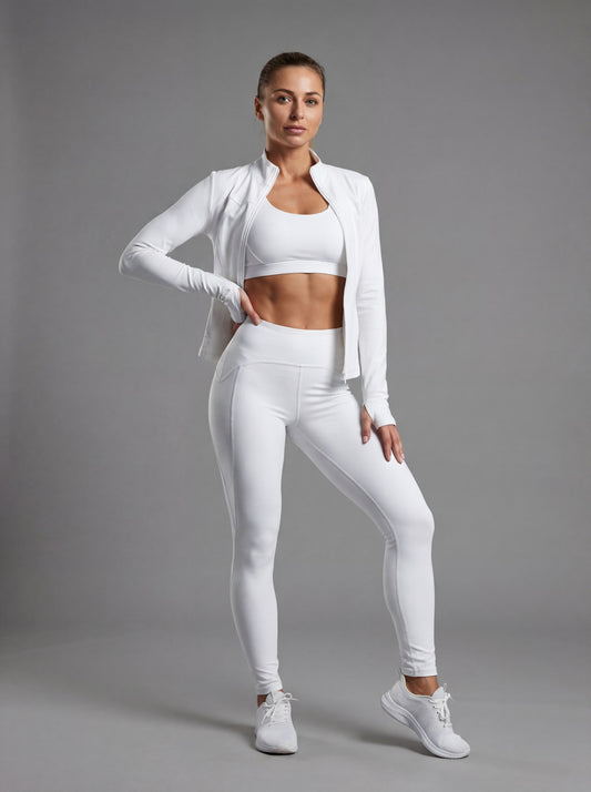 PowerTrio Women's Activewear Set – Sports Bra, Leggings & Jacket.
