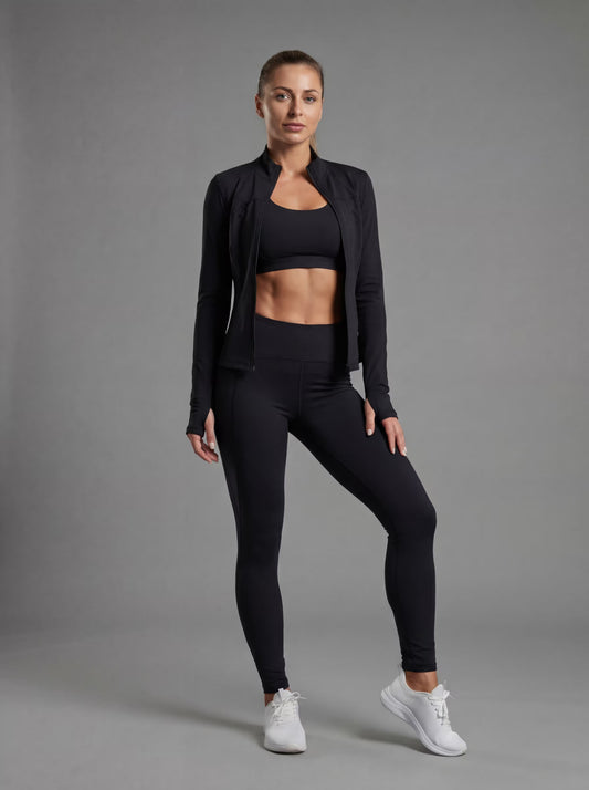 PowerTrio Women's Activewear Set – Sports Bra, Leggings & Jacket.