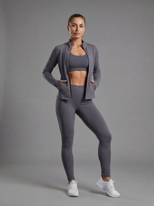 PowerTrio Women's Activewear Set – Sports Bra, Leggings & Jacket.