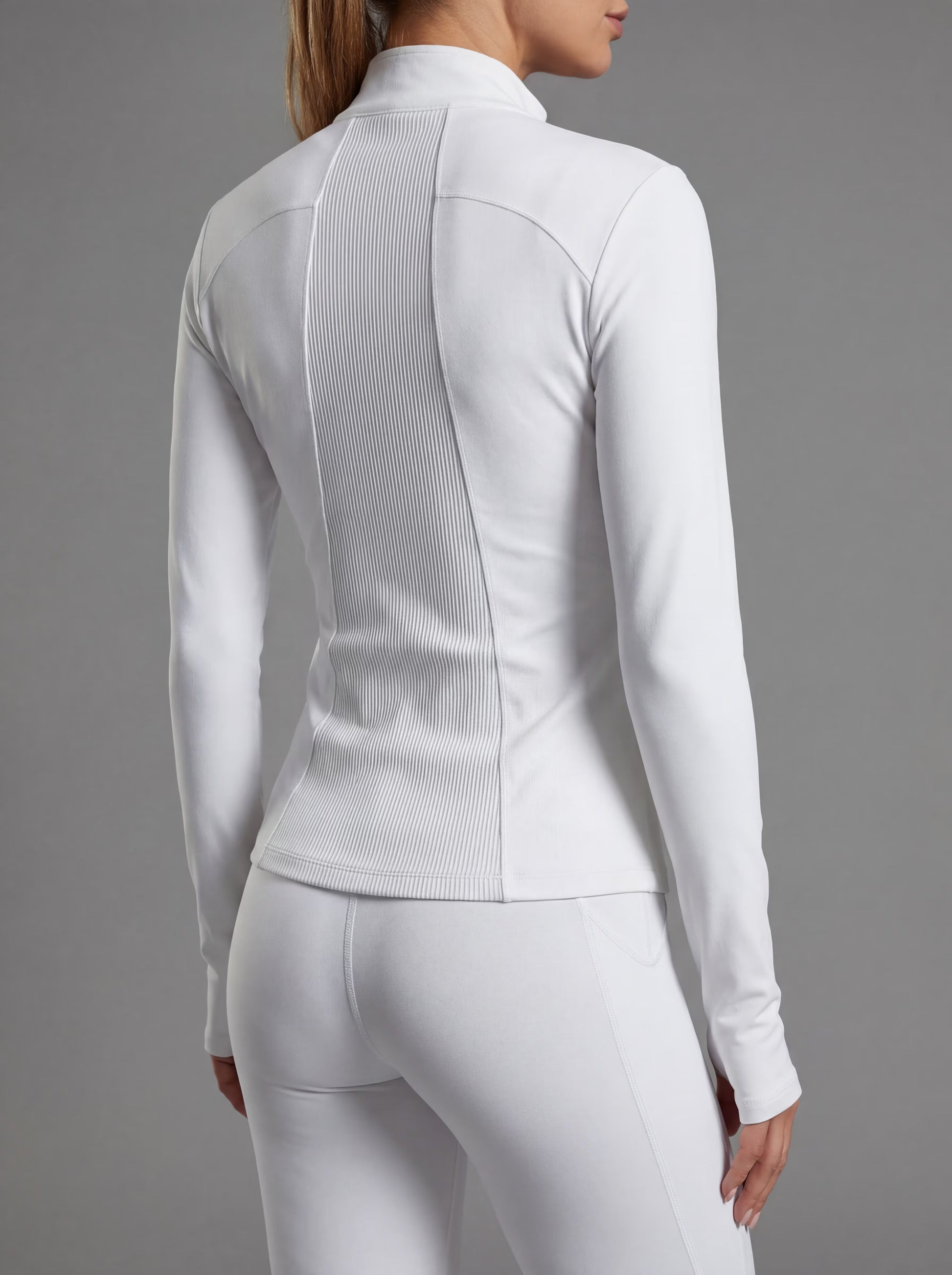 WELIV PowerTrio Women's Activewear Set – Sports Bra, Leggings & Jacket. in white, back view