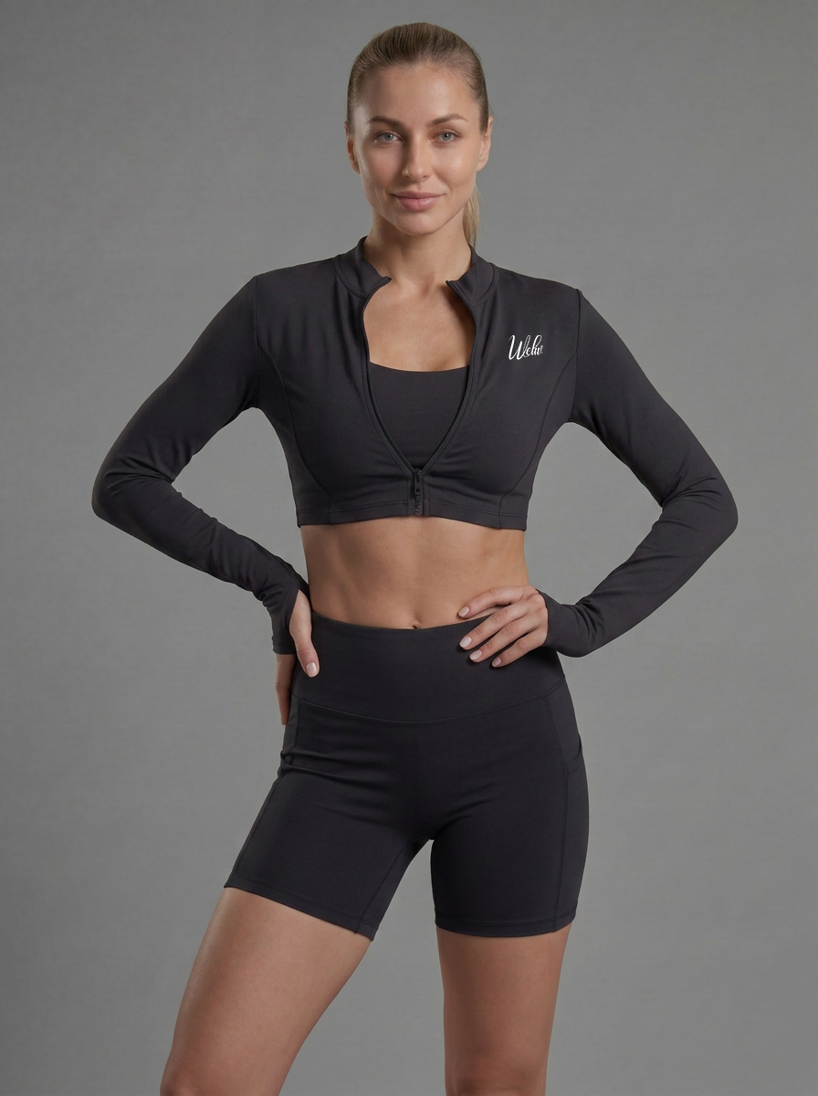 Elite Tri-Set – Cropped Jacket, Sports Bra & High-Waist Shorts