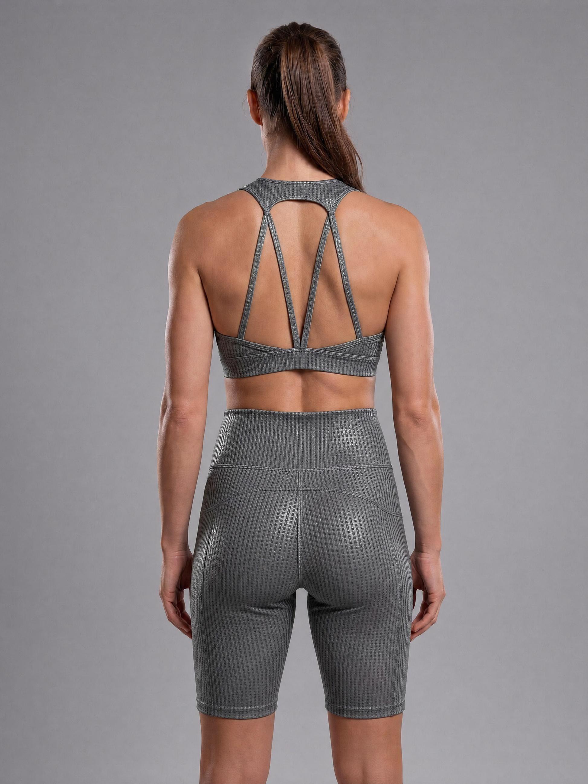 WELIV Carbon 2-Piece Gym Set – Sports Bra & Shorts, back view